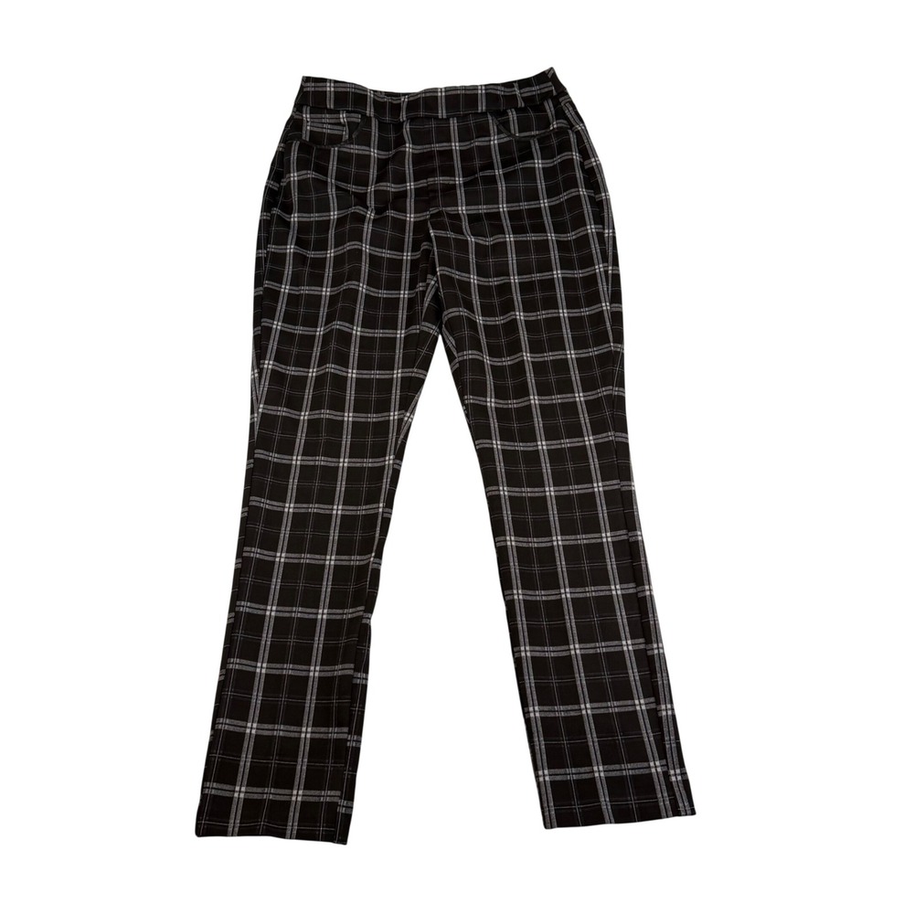 C. Est 1946 Womens Black White Plaid Mid Rise Slim Leg Pull On Pants Size S